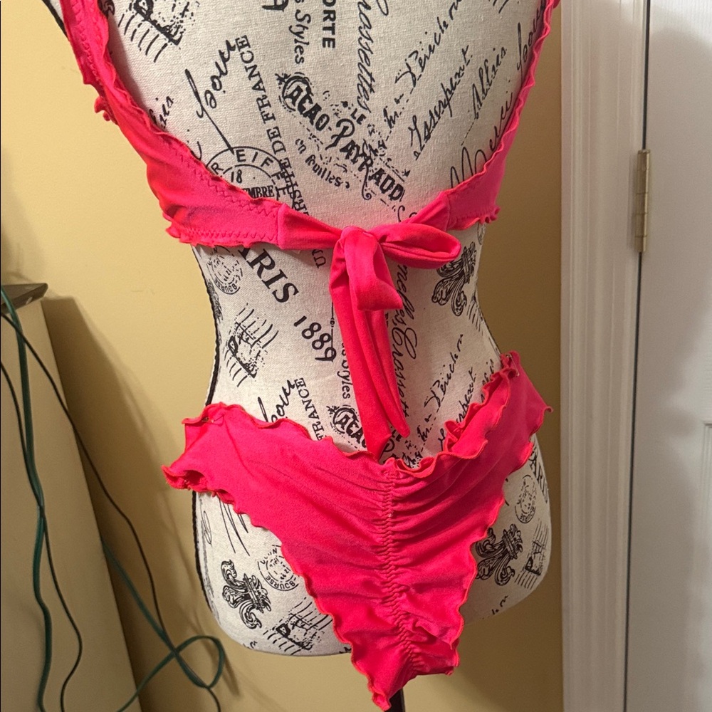 Luli Fama Neon Pink Ruffle Bikini Set - Picture 4 of 5
